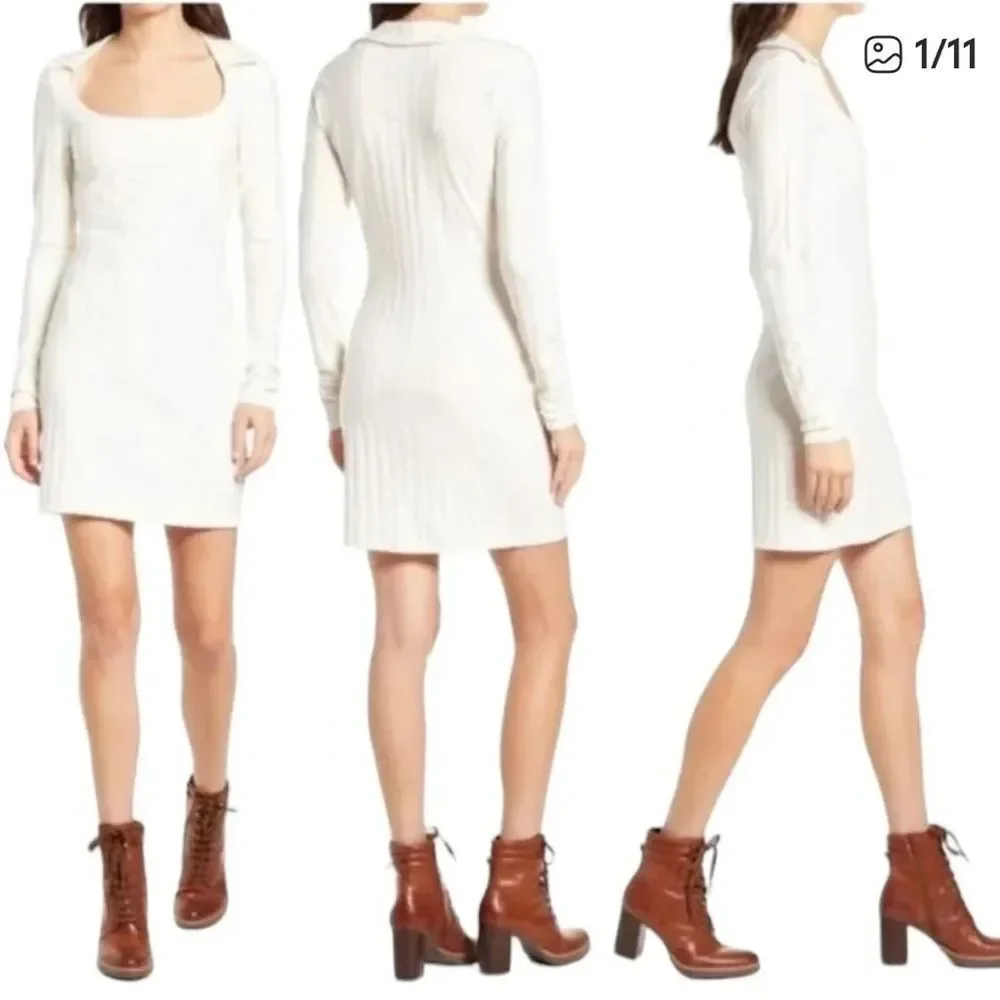 Reformation Vittoria Ribbed Collar Mini Dress in ivory